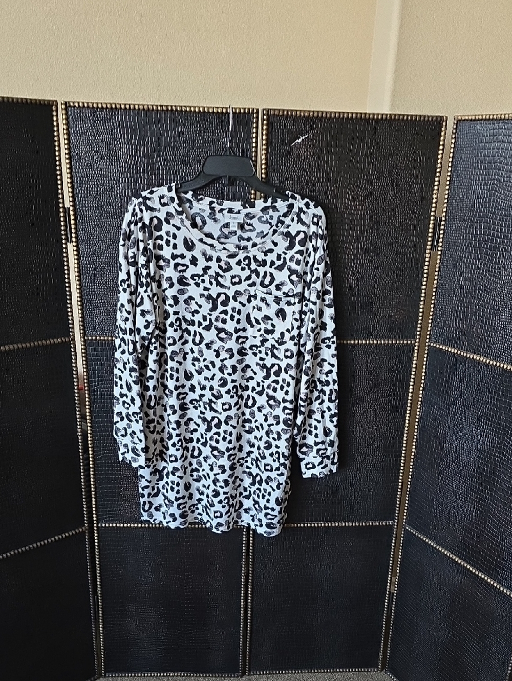 Jenni Black and White Leopard Print Top with Soft Pink Accents